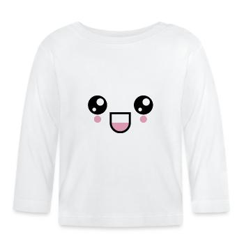 Kawaii Lachgesicht Augen Gesicht Emoji Emoticon - Baby Bio-Langarmshirt - Weiß - Vorne