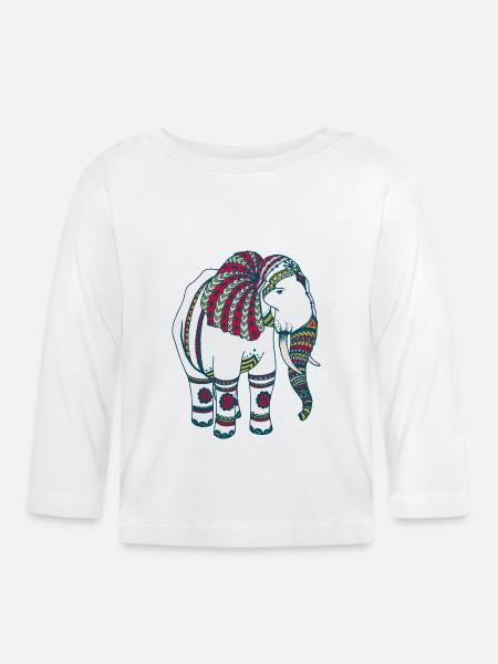 Farbenfroher Elefant - Baby Bio-Langarmshirt - Weiß