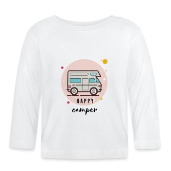happy Camper - Van Life- Reisen Wohnmobil T-shirt - Baby Bio-Langarmshirt - Weiß - Vorne