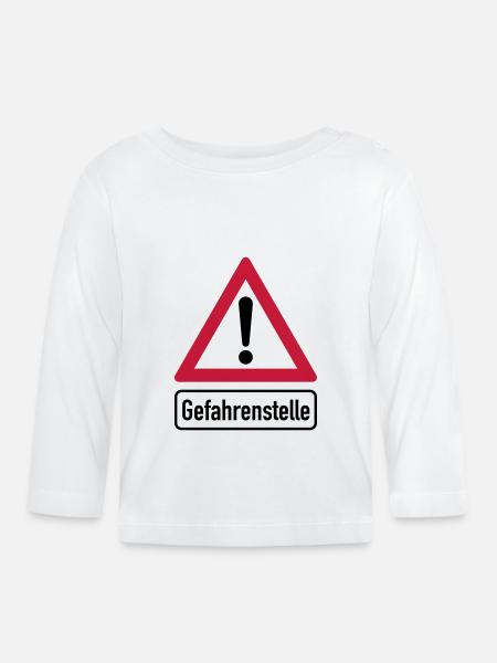 Achtung Gefahrenstelle! - Baby Bio-Langarmshirt - Weiß