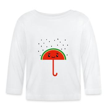 Raining Watermelon Seeds And Umbrella - Organic Baby Long Sleeve T-Shirt - white - Front