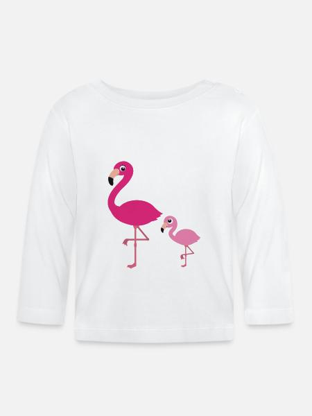 Flamingo Mutter mit Kind - Baby Bio-Langarmshirt - Weiß