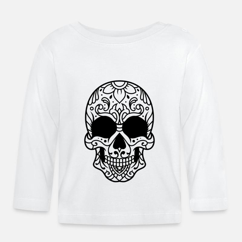 Tête de mort décorée - T-shirt manches longues bio Bébé - blanc