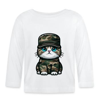 Chat en uniforme militaire - T-shirt manches longues bio Bébé - blanc - Devant