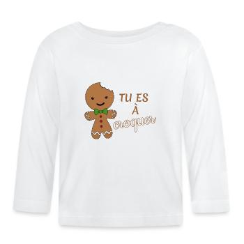 mignon Bonhomme biscuit de Noël "Tu es à croquer" - T-shirt manches longues bio Bébé - blanc - Devant