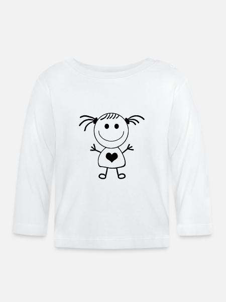 Mädchen Strichmännchen - Baby Bio-Langarmshirt - Weiß