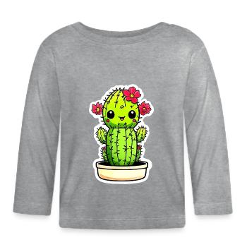 Cactus Mignon Kawaii - T-shirt manches longues bio Bébé - gris chiné - Devant