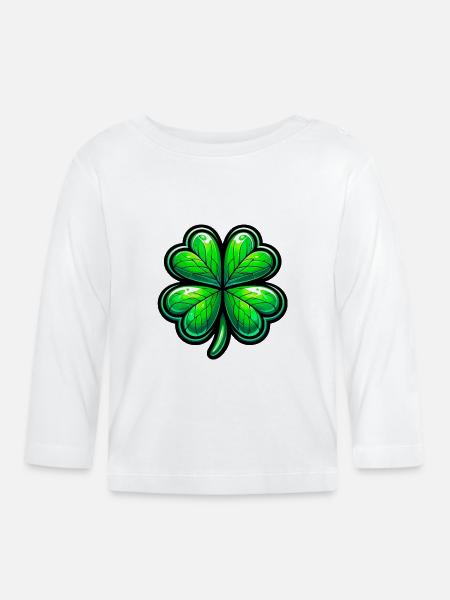 Vierblättriges Kleeblatt - Baby Bio-Langarmshirt - Weiß