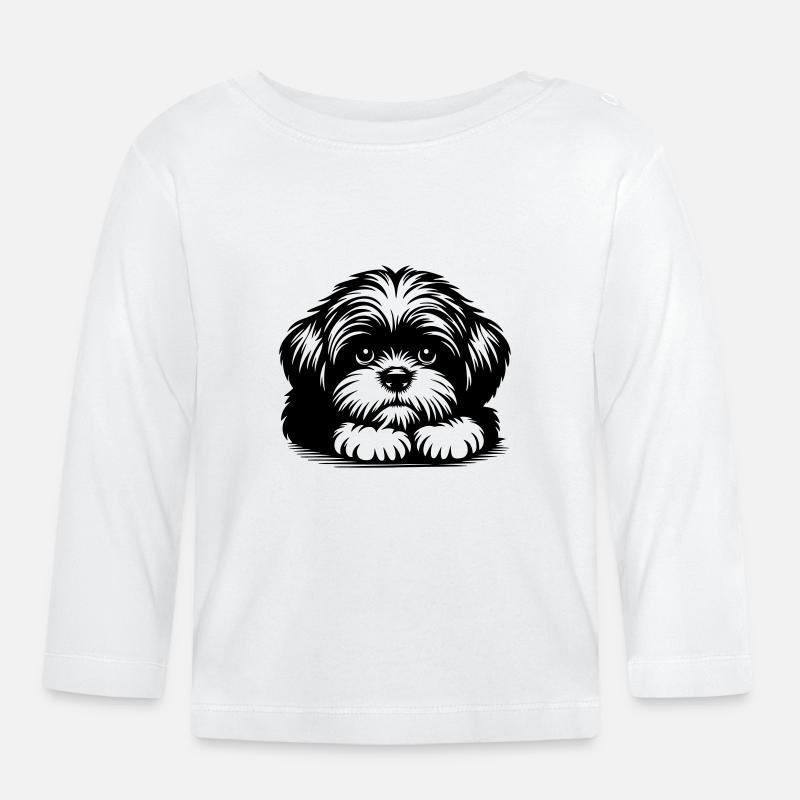 Tête de Shih Tzu avec pattes - T-shirt manches longues bio Bébé - blanc
