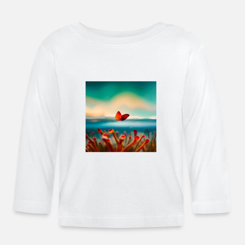 Papillon Corail - T-shirt manches longues bio Bébé - blanc