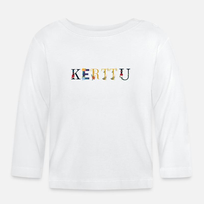 Le nom de KERTTU est décoré de fleurs - T-shirt manches longues bio Bébé - blanc
