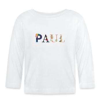 Le nom de PAUL est décoré de fleurs - T-shirt manches longues bio Bébé - blanc - Devant