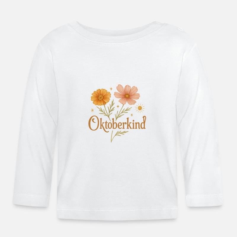 Oktoberkind Design – Herbst Baby Geschenkidee - Baby Bio-Langarmshirt - Weiß