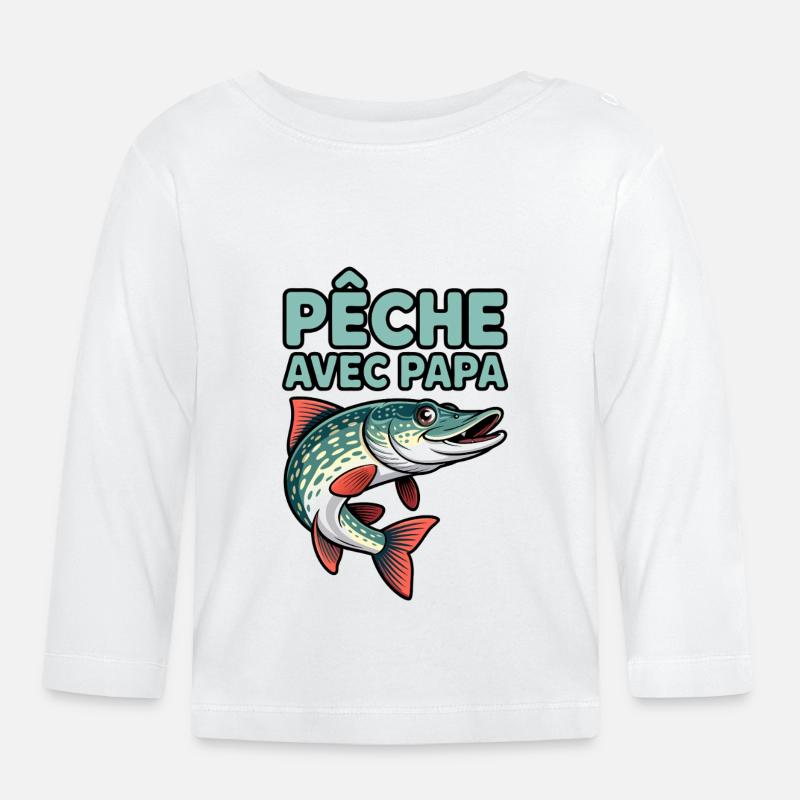 Poisson peche avec papa - T-shirt manches longues bio Bébé - blanc