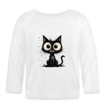 Funny black cat with big eyes – splash - Organic Baby Long Sleeve T-Shirt - white - Front