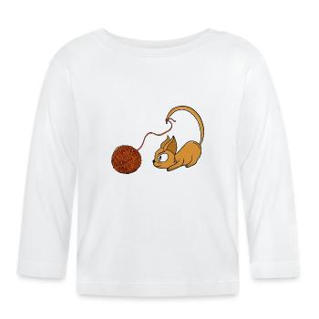 Playful Orange Cat Chasing Yarn - Organic Baby Long Sleeve T-Shirt - white - Front