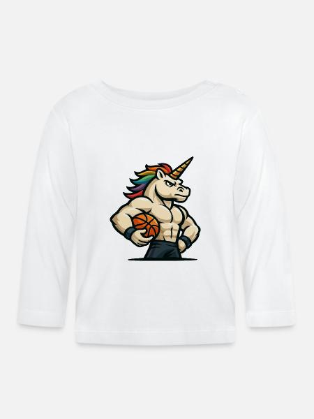 Regenbogen-Einhorn-Reifen - Baby Bio-Langarmshirt - Weiß