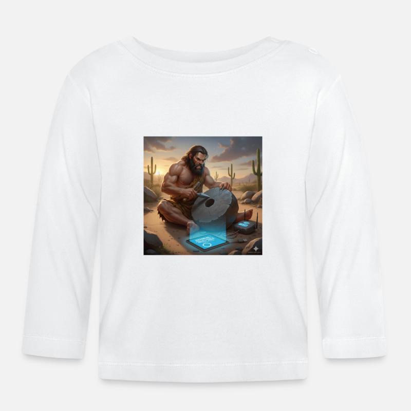 Caveman Tech Support - The First Tutorial - Organic Baby Long Sleeve T-Shirt - white