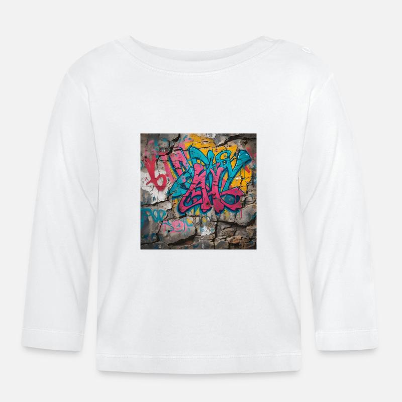 Graffitis colorés sur un mur de pierre - T-shirt manches longues bio Bébé - blanc