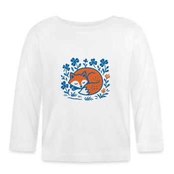 Schlafender Fuchs im Blumen-Nachtgarten - Baby Bio-Langarmshirt - Weiß - Vorne