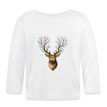 Hirschkopf mit Baumgeweih – Mystischer Waldgeist - T-shirt manches longues bio Bébé - blanc - Devant