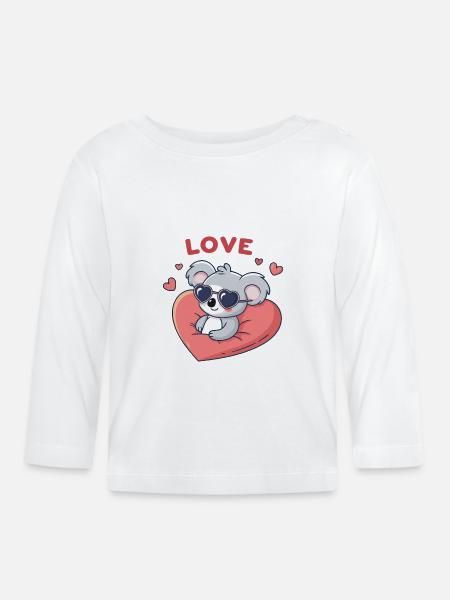 Koala-Liebe, Herz und Gläser - Baby Bio-Langarmshirt - Weiß