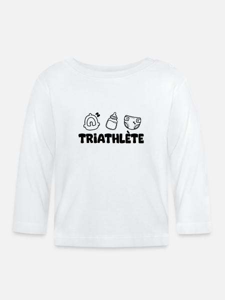 Bébé Triathlète Humour Cadeau Bébé Sport Triathlon - T-shirt manches longues bio Bébé - blanc