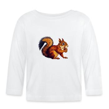 Orange Brown Squirrel with Acorn Nut Motif - Organic Baby Long Sleeve T-Shirt - white - Front