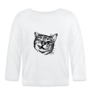 Witzige Katze – Zwinkerndes Halftone Motiv - Baby Bio-Langarmshirt - Weiß - Vorne
