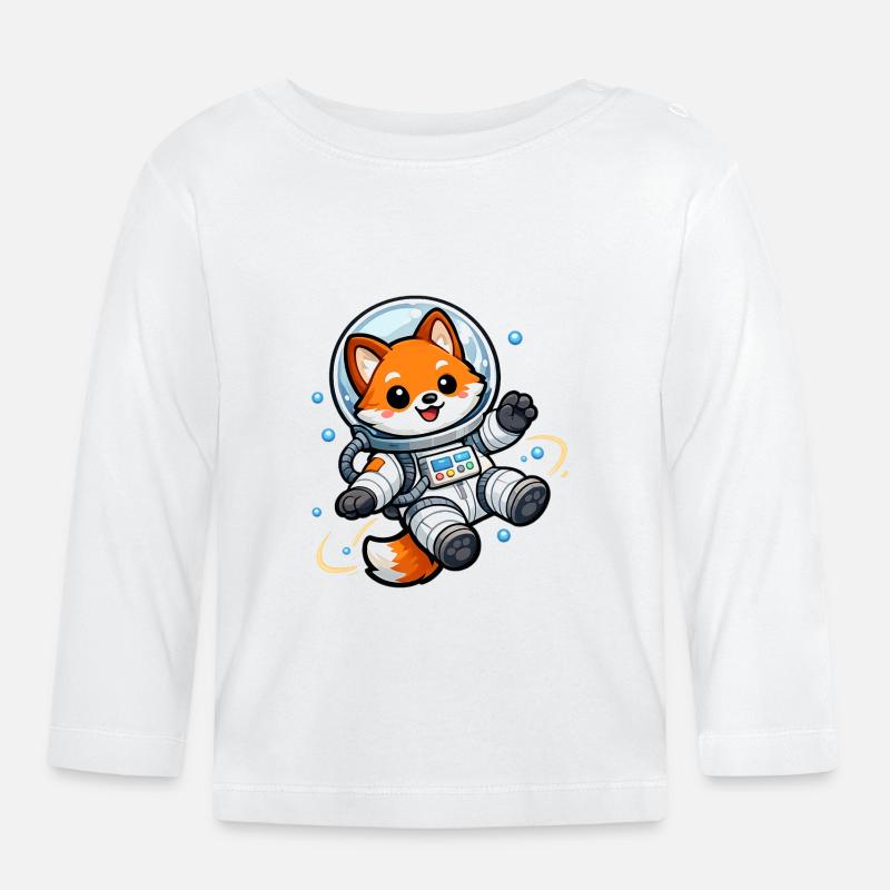 Le Renard de l’Espace en combinaison spatiale - T-shirt manches longues bio Bébé - blanc