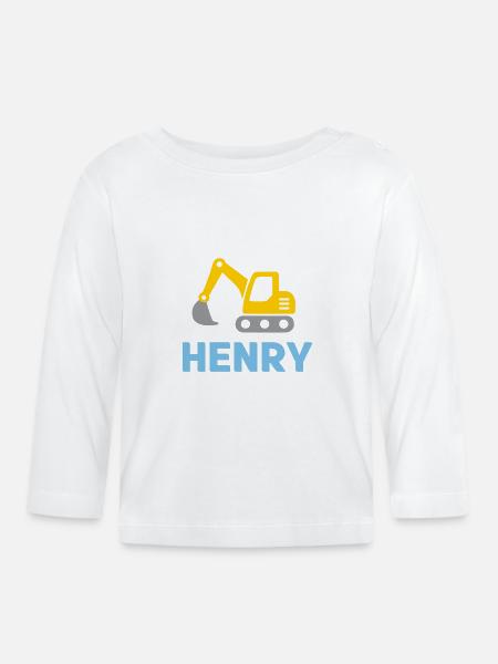 Bagger Henry gelb - Baby Bio-Langarmshirt - Weiß