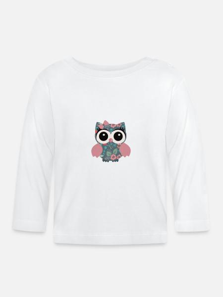 Eule Blumenmuster - Baby Bio-Langarmshirt - Weiß