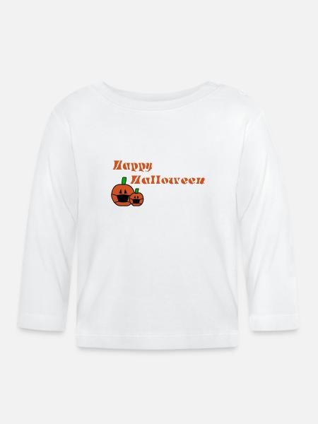 Kürbis mit Maske - Baby Bio-Langarmshirt - Weiß