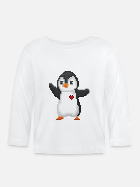 Pinguin-Pixelkunst - Baby Bio-Langarmshirt - Weiß