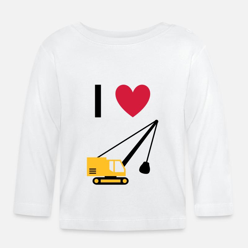 ★ Les couleurs de conception peuvent être modifiées ★ J'adore les pelles à dragline - T-shirt manches longues bio Bébé - blanc