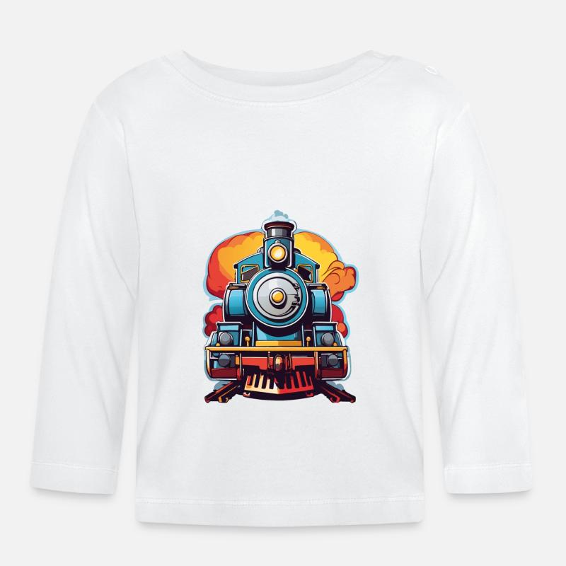 Farbenfrohe bunte Lokomotive von vorne - Baby Bio-Langarmshirt - Weiß