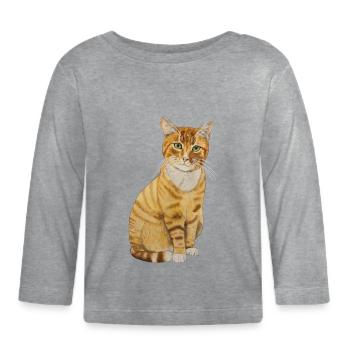 rote Katze sitzend - Baby Bio-Langarmshirt - Grau meliert - Vorne