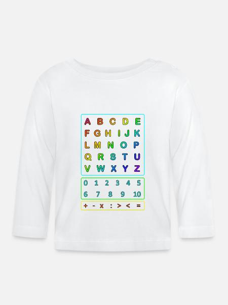 Alphabet Zahlen - Baby Bio-Langarmshirt - Weiß