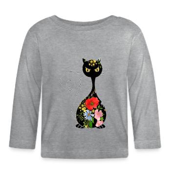 Katze - Baby Bio-Langarmshirt - Grau meliert - Vorne