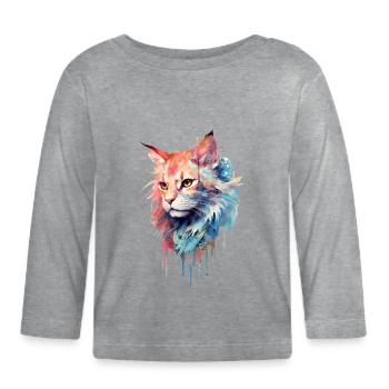 Mystical cat print - Organic Baby Long Sleeve T-Shirt - heather grey - Front