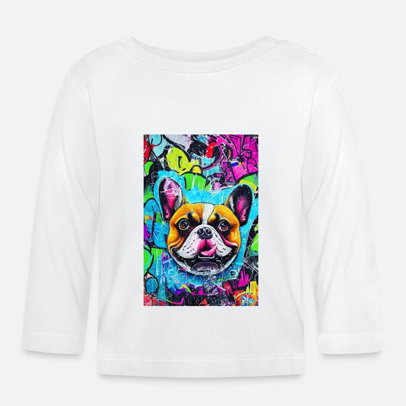 Impression pop art moderne | coloré | Bouledogue français - T-shirt manches longues bio Bébé - blanc