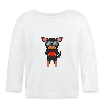 Hund mit Herz und Brille - Lancashire Heeler - Baby Bio-Langarmshirt - Weiß - Vorne