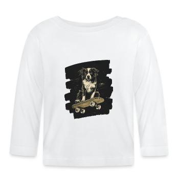 Boarder Collie Dog on Skateboard - Organic Baby Long Sleeve T-Shirt - white - Front