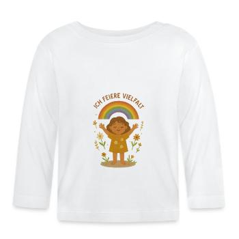 🌈 Ich feiere Vielfalt – buntes PRIDE - Baby Bio-Langarmshirt - Weiß - Vorne