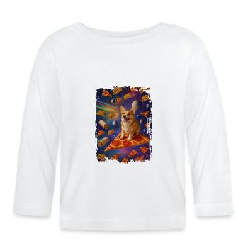 Puppy on pizza dream in space - Organic Baby Long Sleeve T-Shirt - white - Front