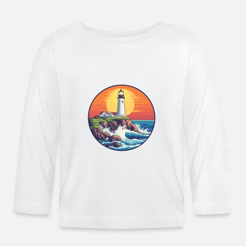 Phare au coucher du soleil - T-shirt manches longues bio Bébé - blanc