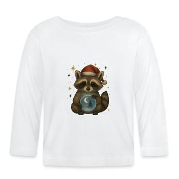 raton laveur de Noël avec boule à neige - T-shirt manches longues bio Bébé - blanc - Devant