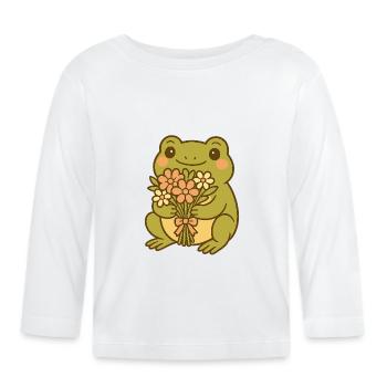 Kawaii Frosch mit Blumenstrauß – Cute Frog Art - Baby Bio-Langarmshirt - Weiß - Vorne