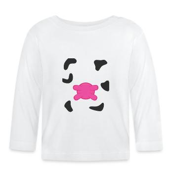 Cute Cartoon Cow Belly Pink Farm Animal Lazy Diy - Organic Baby Long Sleeve T-Shirt - white - Front