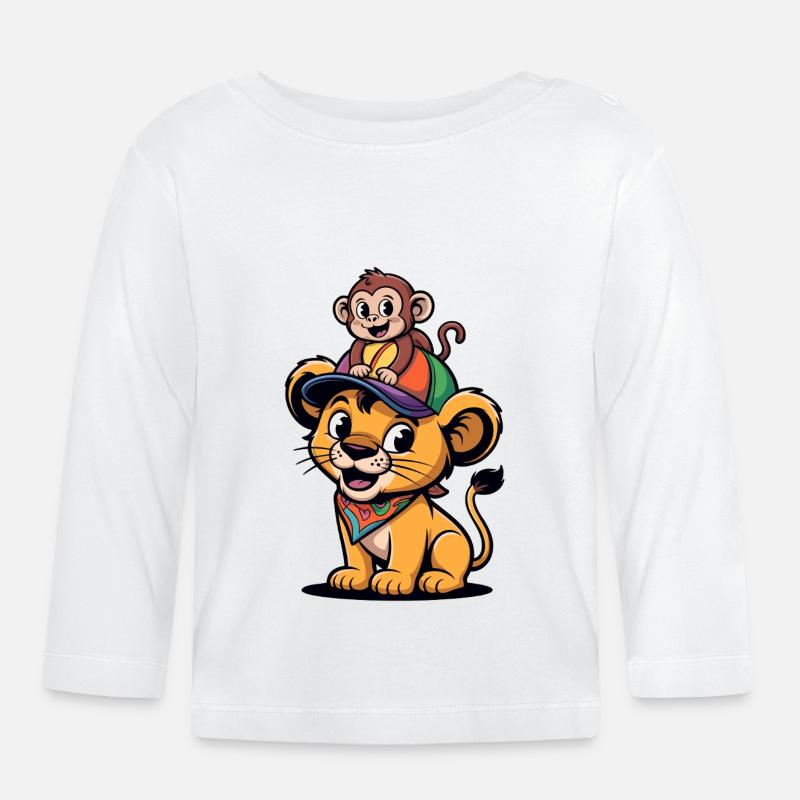 Kleiner Löwe mit Affenbegleiter - Baby Bio-Langarmshirt - Weiß